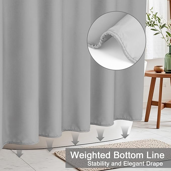 AooHome Hotel Shower Curtain Liner, Fabric Light Grey Shower Curtain with Hooks, Waterproof, 72 x 72 Inch