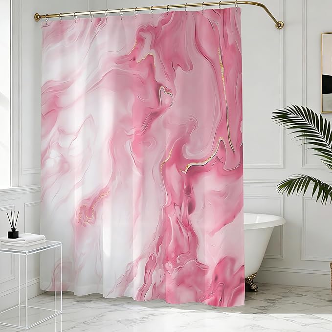 Mocsicka Shower Curtains for Bathroom, Pink Marble Shower Curtain for Bathroom, Pink and White Shower Curtain Modern Art Decor Waterproof Fabric Bath Curtain for Modern Bath Decor, 72 X 72 Inch
