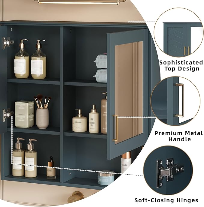 Bathroom Mirror Cabinet, 30 inch Wall Mounted with Adjustable Shelves & Soft Close Doors, High-Define Mirror with Storage