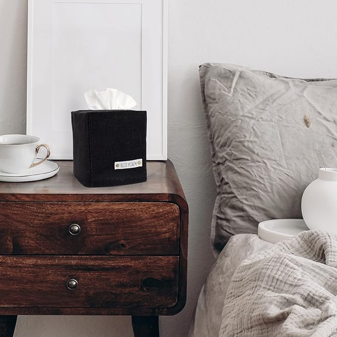 Stylish Tissue Box Cover - This Black Linen Holder Instantly Covers Your Square Tissue Boxes - The Perfect Cube Cover for Your Bathroom and Home