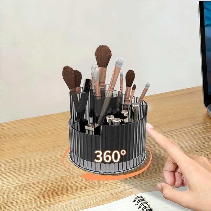 360?? Rotating Makeup Brush Holder Organizer, 5 Slot Make up Brushes Cup for Cosmetics, Nail Polish, Art Supply, Skincare, Perfume, Bathroom Vanity Desktop Organizer - Clear gray