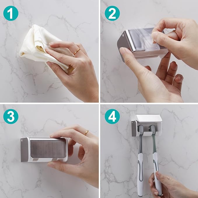 PARKMANI Toothbrush Holders Wall Mounted with Cover, Electric Tooth Brushing Holder for Bathroom, 2 Slots Self Adhesive Toothbrush Organizer, Toothbrush Stand for Family, Kids (1, Brushed Silver)