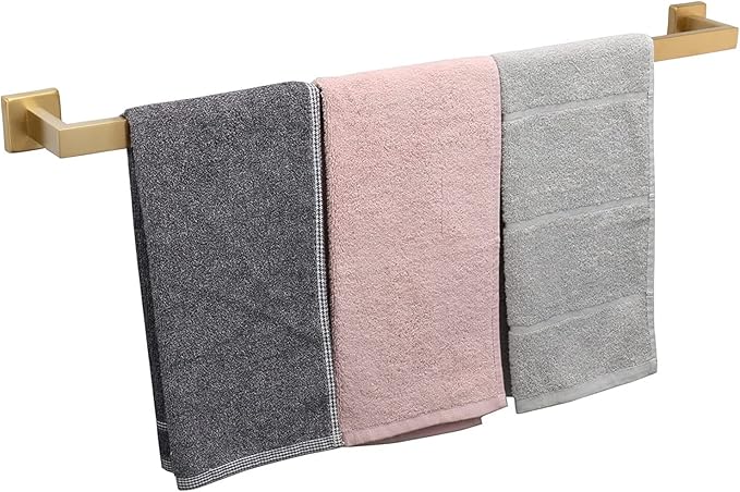 TocTen Bath Towel Rack - Square Base Thicken SUS304 Stainless Steel Towel Bar for Bathroom, Bathroom Accessories Towel Rod Heavy Duty Wall Mounted Towel Holder. (Brushed Gold, 30)