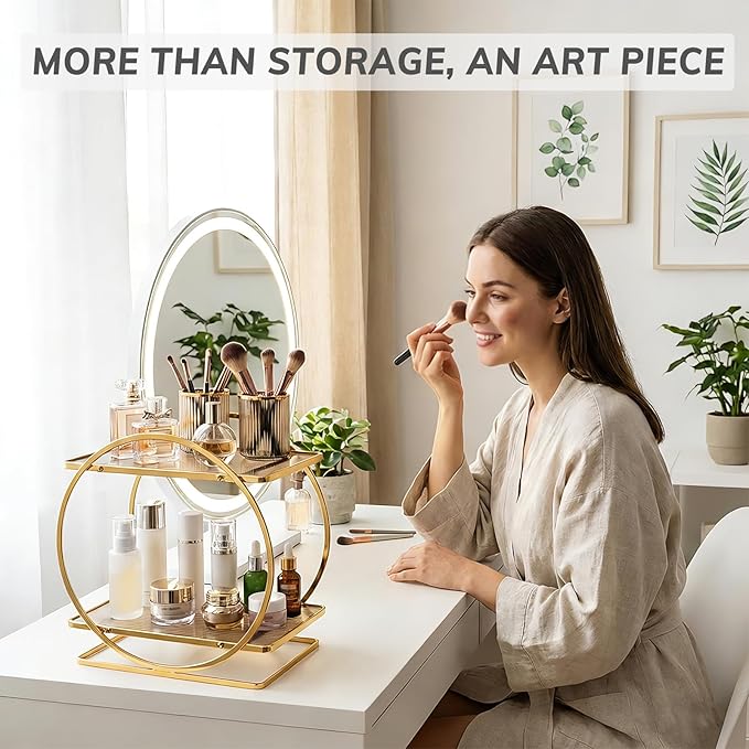 BO2703 2 Tier Bathroom Organizer, Perfume Organizer for Dresser, Gold