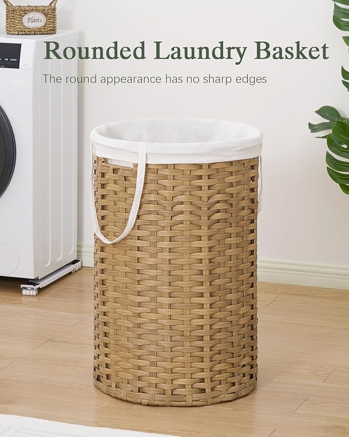 SETVSON 34.3 Gal (130 L) Large Laundry Hamper Laundry Basket Round Handwoven Wicker Laundry Baskets Rattan Laundry Basket with Removable Bag Handles 2 Mesh Bags for Living Room Bedroom Natural(No Lid)