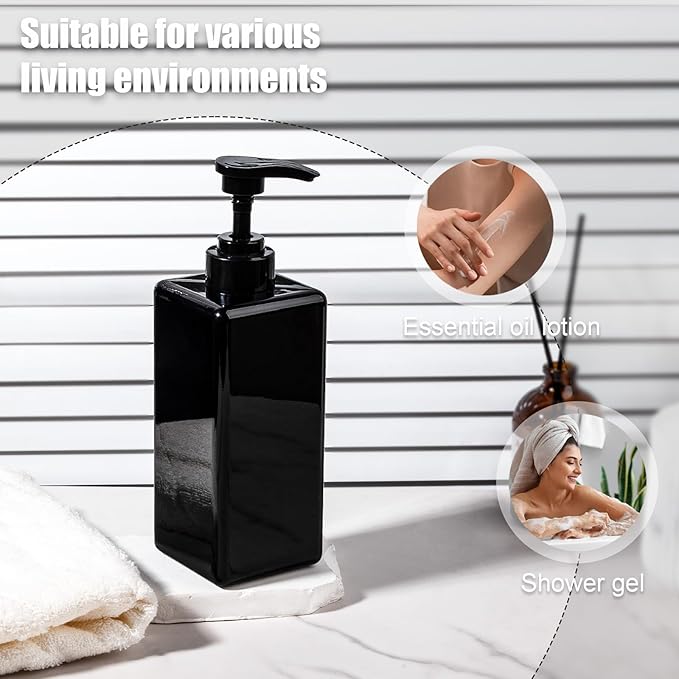 Hand Soap Dispenser, Plastic Pump Bottles, Refillable Empty Lotion Dispenser Liquid Container for Bathroom Kitchen College Dorm, 22 oz 2 Pack Black