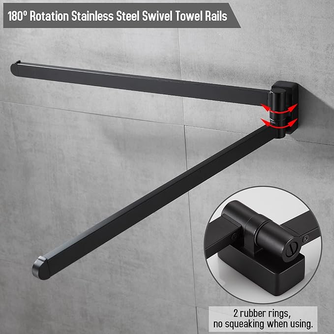 BGL Swivel Towel Rack Black Swivel Towel bar Movable Double Towel Rails Black for Bathroom