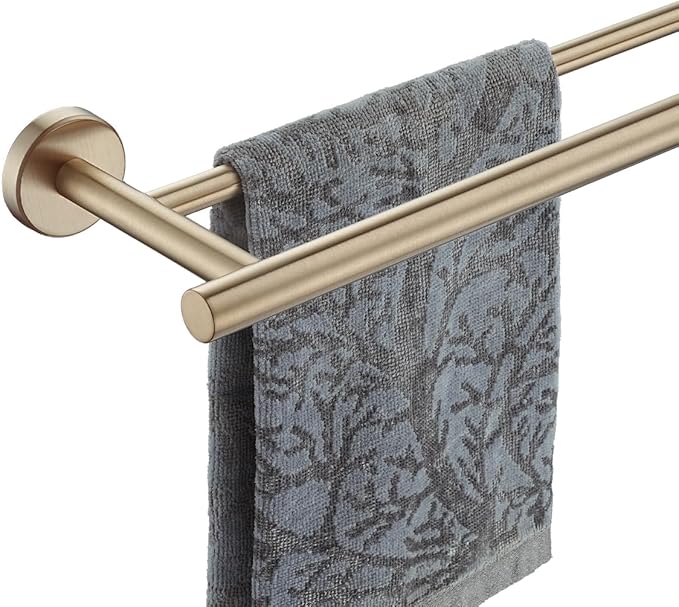 JQK Double Towel Bar Champagne Bronze, 19 Inch 304 Stainless Steel Thicken 0.8mm Towel Rack Bathroom, Towel Holder Wall Mount, Useable Length 16 Inch, TB100L16-CB
