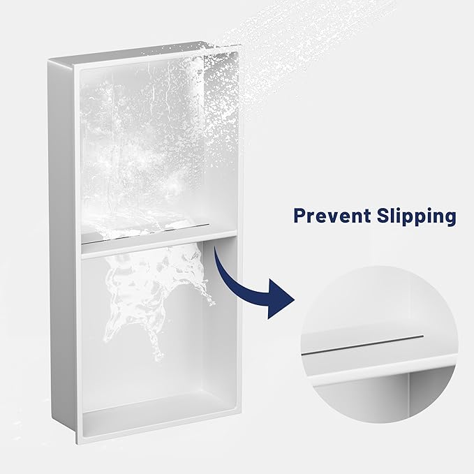 Stainless Steel Shower Niche 24" X 12" No Tile Needed Niche Shower with Two-Tier Recessed Wall Niches Insert for Bathroom Kitchen Storage, White