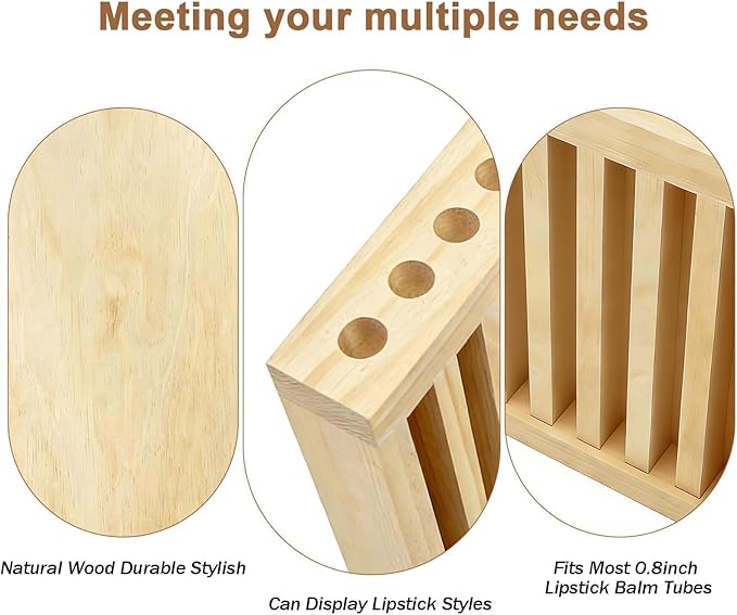 10 Slot Wooden Lipstick Holder with DIY Blackboard, 0.8 Inch Slot Lipstick Organizer Perfume Organizer for Drawer, Wood Lip Balm Display for Market, Craft Booth, Vanity & Room Display