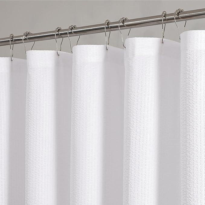 OVZME Berry White Shower Curtain, Embossed Textured Fabric Shower Curtain for Bathroom - Soft Cloth & Hotel Spa Luxury, Water Repellent, Machine Washable Long Shower Curtain, 72X78, White