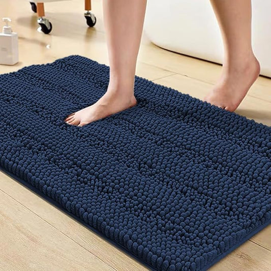Turquoize Bathroom Rugs Shaggy Chenille Bath Rug Non Slip Thick Shaggy Bath Mats for Bathroom Chenille 1-Piece Bath Mat Set, Soft Super Absorbent Shower Rug Washable Mats, 20"x 32", Navy
