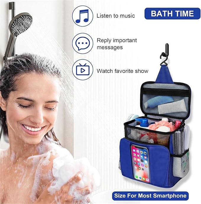 BAIMAY Dorm Room Essentials for Guys, Quick Dry Mesh Shower Caddy-Blue