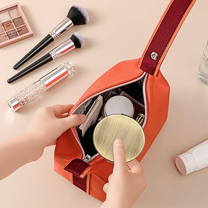 Oval Mini Portable Metal Folding Mirror, Beautiful and Elegant, Sturdy and Durable, 1X/2X Magnifier. (Oval Bronze)