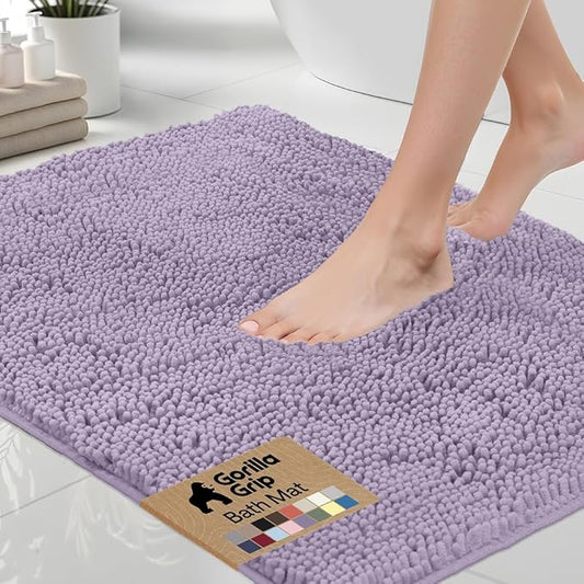 GORILLA GRIP Bath Rug Mat 44x26 Thick Soft Absorbent Chenille, Quick Dry Microfiber Mats, Rubber Backing Washable Shower Floor Rugs, Bathmat Runner Bathroom Home Decor Accessories Light Purple