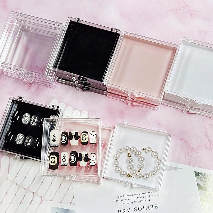 12PCS Press On Nail Packaging Storage Box,Square Plastic Nail Case Storage Display Box for False Fake Nails Press on Nails Organizer for Small Business Home Nail Salon Use