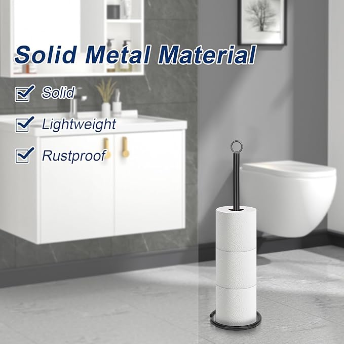 NearMoon Bath Toilet Paper Holder Stand, Freestanding Tissue Paper Storage with Reserve, Space Toilet 4 Rolls Holder for Bathroom/Kitchen Countertop-All Metal (2 Pack, Matte Black)