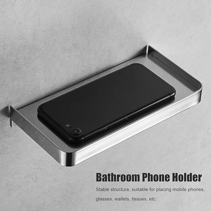 Bathroom Shelves, 7.3X3.5in Stainless Steel Wall Mounted Toilet Phone Holder Shelf, Phone Storage Shelf for Household Bathrooms, Toilets, Kitchens, Showers (Brushed)
