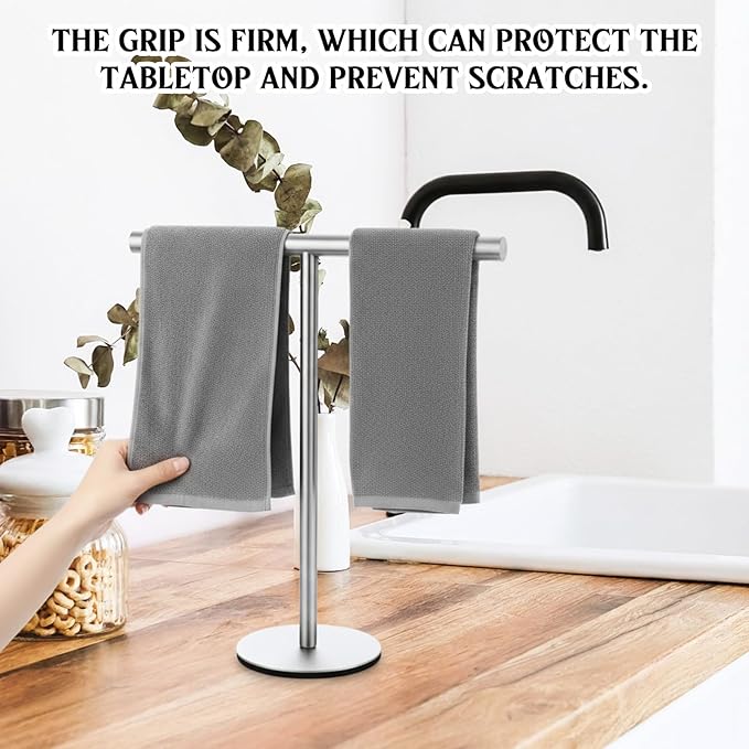 LemonRoad 6 Pack T-Shape Bath Hand Towel Holder Standing 12 Inch Stainless Steel Free Standing Towel Bar Rack Stand with Heavy Base for Countertop Bathroom Kitchen Vanity