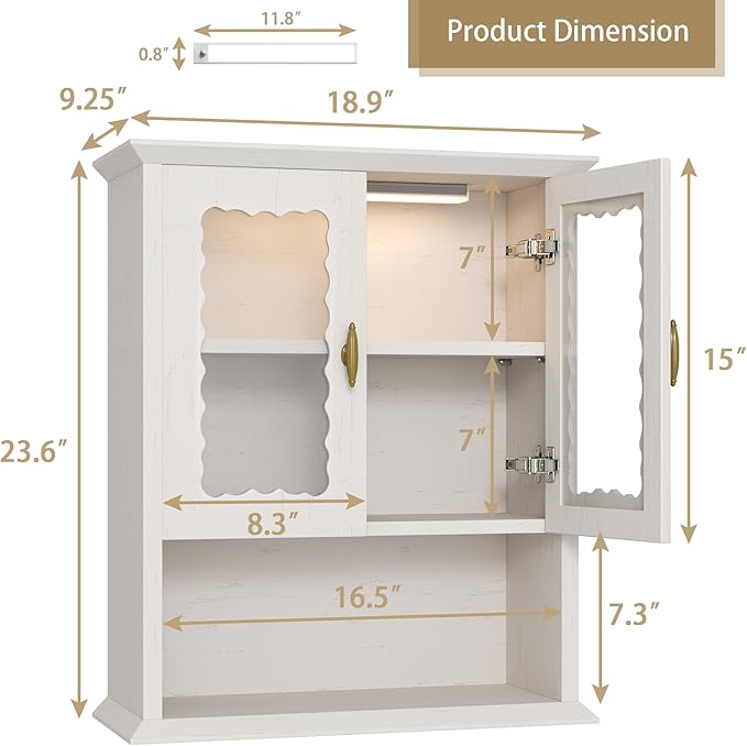 CJL Bathroom Wall Cabinet with Motion Sensor Led Light, Over The Toilet Storage Cabinet, 18.9'' x 23.6'' Medicine Cabinet of Mid-Century Modern Design with Acrylic Door, White
