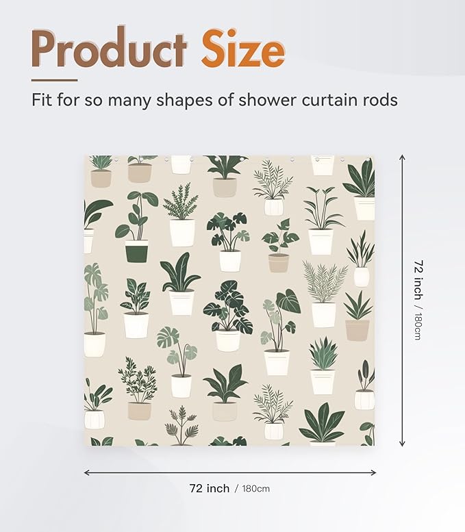 MAMUSE Shower Curtain for Bathroom - Cute Aesthetic Decorative Modern Girly Unique Girls Design Pretty Women Waterproof Fabric Cloth Cortinas de Baño Bathtub 72 x 72 Inch, Plants