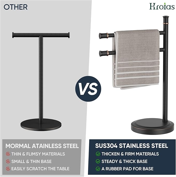 16 Inch Oil Rubbed Bronze Stand Towel Bar FreeStanding Stainless Steel Hand Towel Holder for Bath, Towel Rack Towel Ring Hardware Accessories for Bathroom Kitchen Vanity Countertop