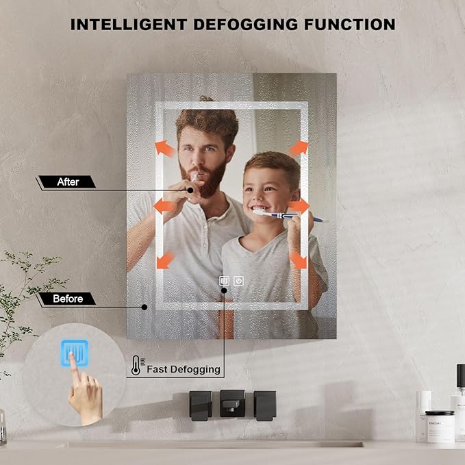 Black Medicine Cabinet with Led Lights,Lighted Medicine Cabinet with Mirror,Mirror Cabinet with 3 Storage Shelf Wall Mounted, Medicine Cabinet with Defogger,24x30Inch