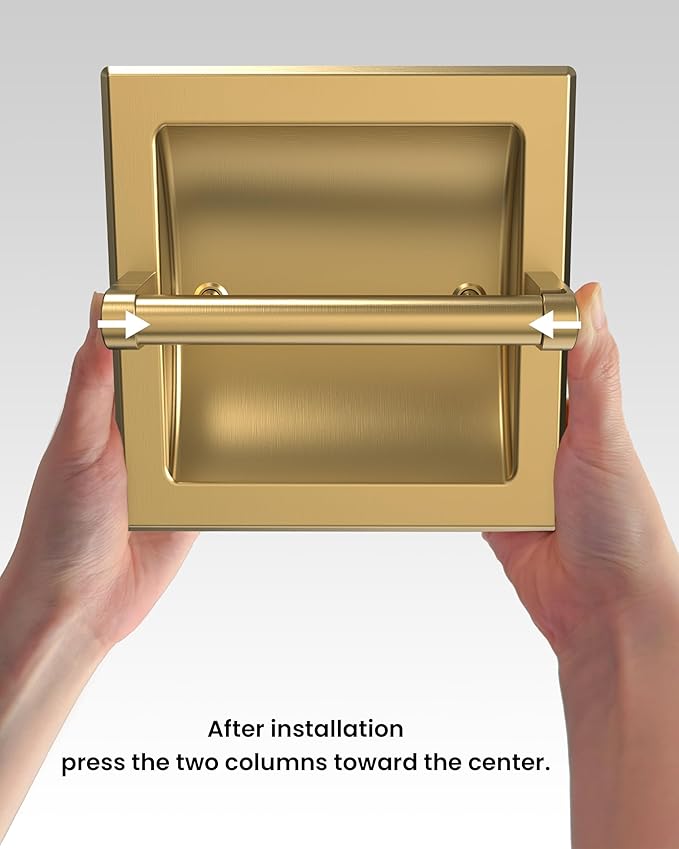 Recessed Toilet Paper Holder 2 Pack Gold， in Wall Toilet Paper Holder Pivoting，Wall Mount Toilet Paper Roll Holder, Bathroom Shallow Gold Stainless Steel Tissue Holder