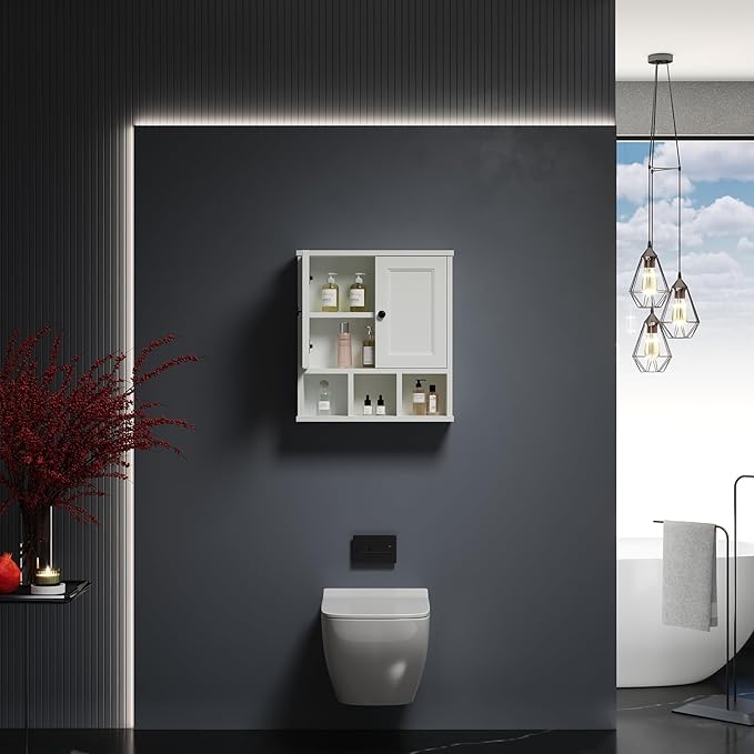 WPC Bathroom Cabinet Wall Mounted with Adjustable Shelf,Medicine Cabinet Organizer for Bathroom and Laundry, White