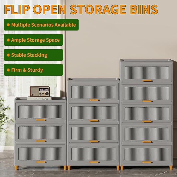 3 Tier Large Storage Bins with 1 Lid, 157QT Closet Organizers and Storage, Drawers Flip Open Large Plastic Storage Containers for Living Room, Office, Dorm (3 Tiers)