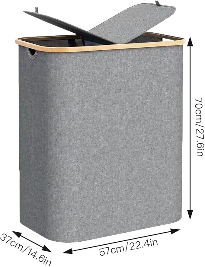150L Laundry Basket with Lid, Large 2 Compartments Laundry Hamper with Handles & laundry bag Removable in Laundry Room, College Dorm, Bathroom, Bedroom (grey)