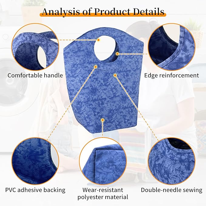 47L Large Capacity Foldable Laundry Basket, 18"x17"x9.5" Portable Collapsible Laundry Hamper with Soft Handle, Waterproof Storage Bag for Bathroom Bedroom Camping Travel