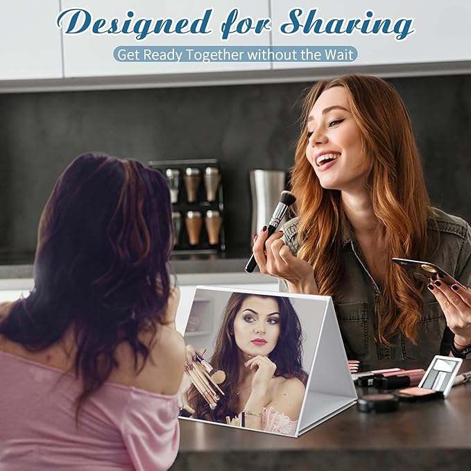 3 Way Foldable Full Length Mirror with Handle 31.89 x 11.22 Inches Leather Portable Camping Travel Hanging Folding Body Mirror for Makeup Dance Fitness Spa Hair Styling(White,Classic)