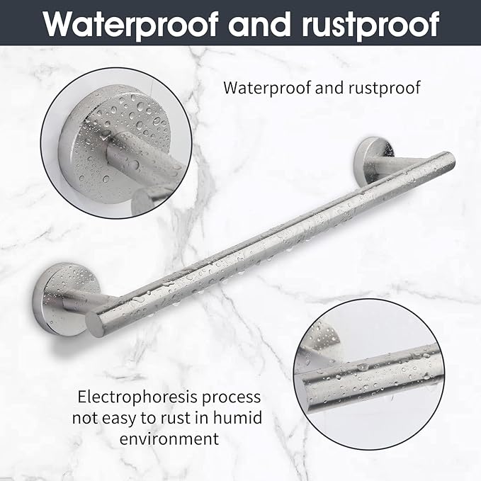 6 Piece Brushed Nickel Bathroom Hardware Set, Includes 24 inch Towel Bar, 16 inch Towel Rack, Towel Ring, Toilet Paper Holder, Towel Hook
