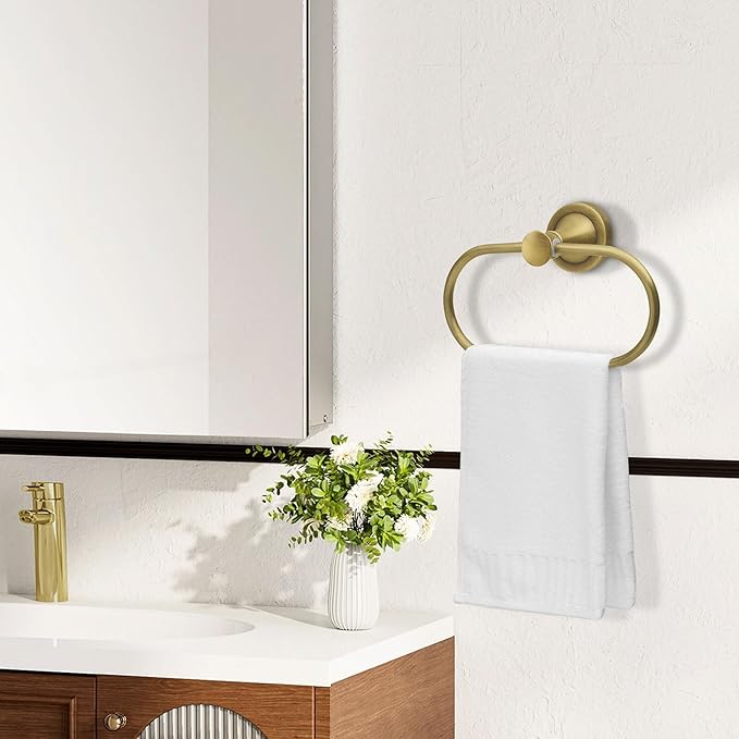 Brass Bathroom Hand Towel Holder, Antique Brass Towel Ring Holder, Wall Mounted Oval Towel Rack Hanger Home Half Round Bathroom Hardware Accessory Modern