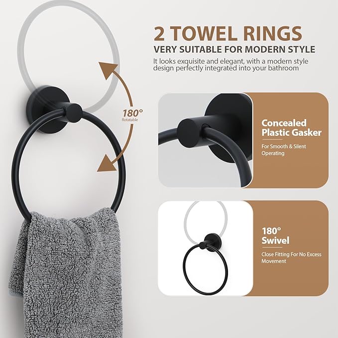 Bathroom Hardware Set 4 Piece – 24 Inch Towel Bar Set,Rustproof Stainless Steel Bathroom Accessories Kit with Towel Ring, Toilet Paper Holder & Robe Hook, Wall Mounted Bathroom Fixtures Set.