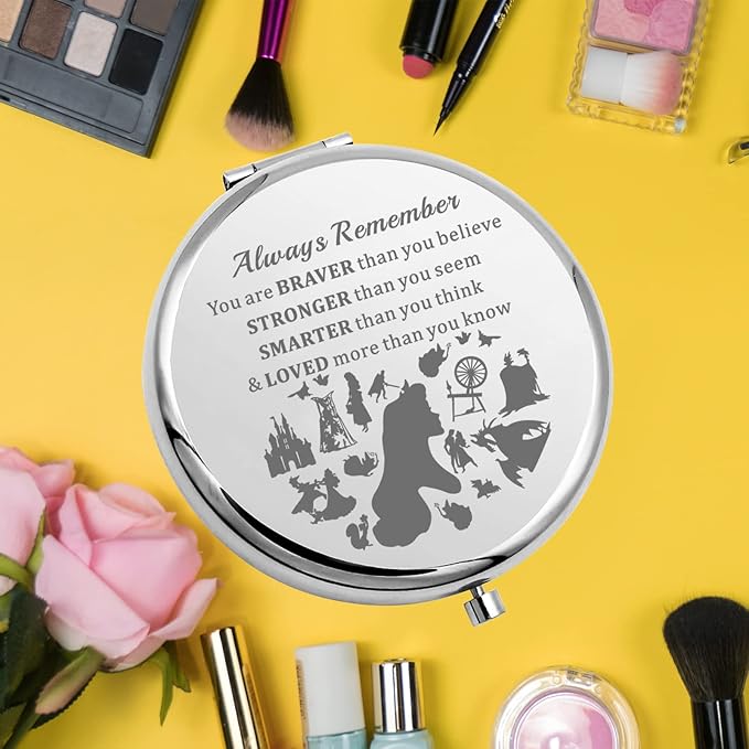 KEYCHIN Sleeping Princess Pocket Mirror Aurora Princess Fans Gifts You are Braver Stronger Smarter Than You Think Compact Makeup Mirror for Women Girls Teenagers (Sleeping Princess Mirror-S)