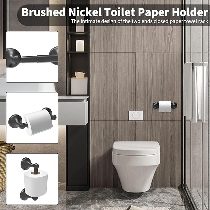 Newfun 8-Pieces 24 Inch Matte Black Bathroom Hardware Set, Bathroom Accessory Set, Includes 24" Adjustable Bath Towel Bar, Towel Rings Wall Mounted, Toilet Paper Holder, Robe Towel Hooks
