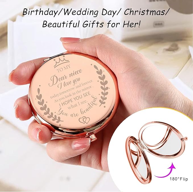 Soulpetals Niece Gifts Compact Mirror for Niece from Aunt to My Niece Makeup Mirror Birthday Gifts for Niece from Auntie Uncle Gifts for Niece Birthday Christmas