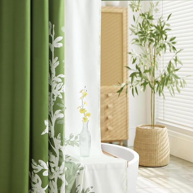 Fabric Shower Curtain, Green Plant Shower Curtains for Bathroom, Waterproof Bathroom Curtains, 72" W x 72" H