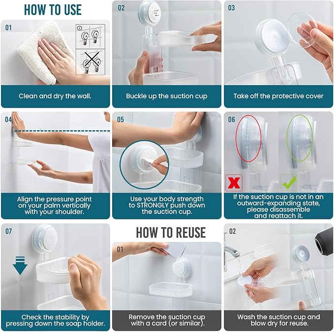 TAILI Soap Holder Soap Dish for Shower, Suction Cup Soap Holder for Shower Wall, Bathroom Accessories, Removable Strong Hold Soap Saver, Drill Free Double Soap Dish, Clear 2 Layer