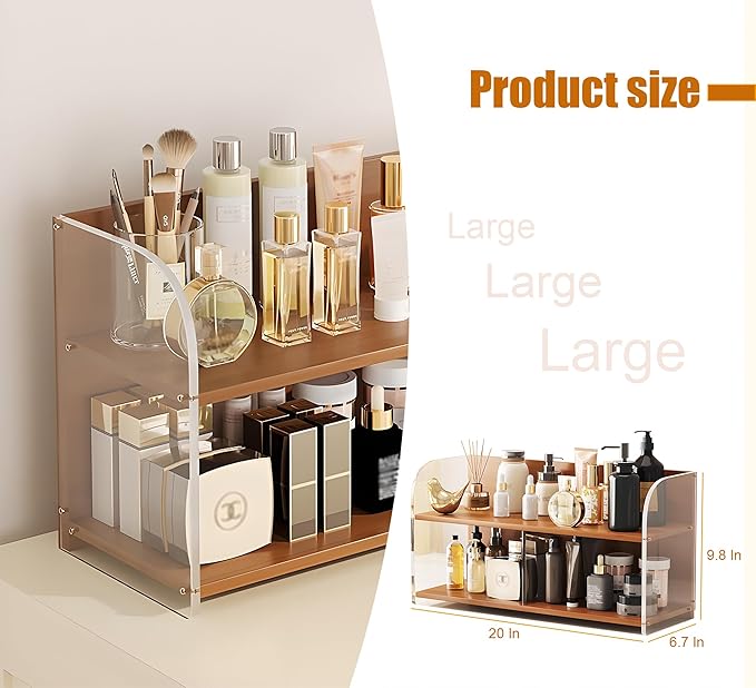 20 Inches Bamboo Cosmetic Organizer, Large Vanity Organizer, Makeup Organizer Countertop, Skincare Organizer Countertop