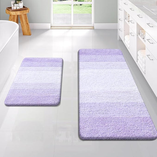 OLANLY Bathroom Rug Set 2 Piece, Soft Absorbent Microfiber Bath Rug Set, Non-Slip, Machine Wash Dry, Plush Shaggy Bath Mats for Bathroom (47"x20"+24"x16", Light Purple)