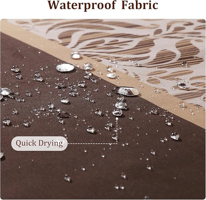 Long Brown Fabric Shower Curtain, Waterproof for Bathroom with Tan Gold Printed Boho Paisley Damask Pattern, 72" W x 78" H