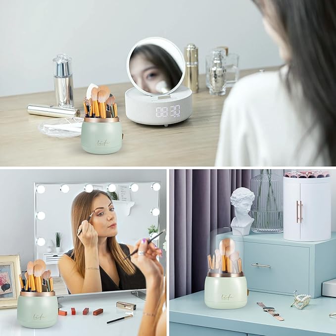 360° Rotating Makeup Brush Holder with Lid, Round Cosmetic Organizer with Stickers for Dogs, Multifunctional Makeup Organizer for Makeup Brushes Lipstick Perfume 1