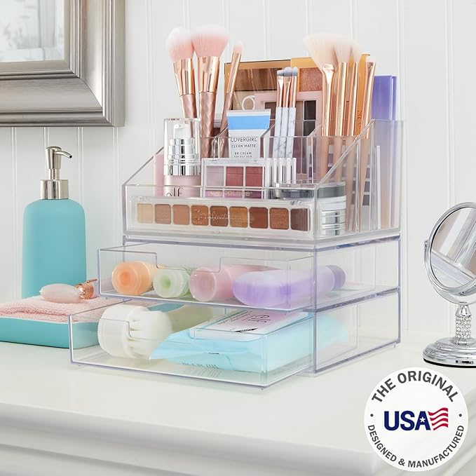 STORi Chloe Stackable Clear Makeup Holder and 6 Drawer Bundle | Organize Cosmetics and Beauty Supplies | Made in USA
