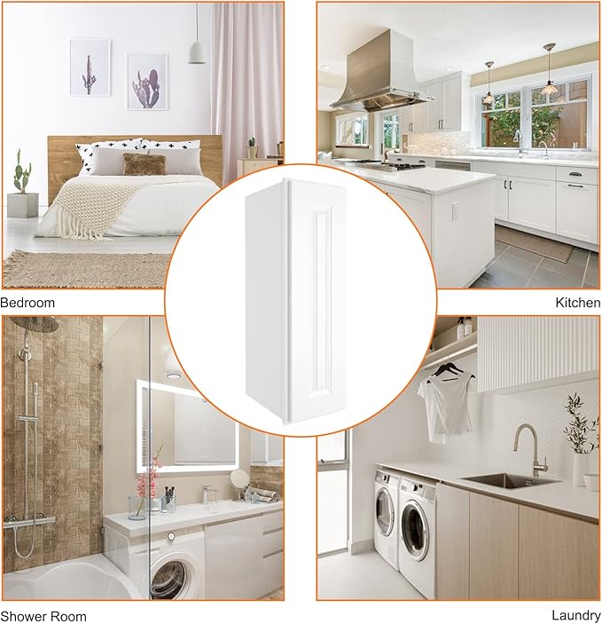 ROOMTEC Wood Wall Cabinet,RTA Single Door Medicine Cabinet with Adjustable Shelves and Soft-Close Door for Kitchen, Bathroom, and Laundry. 12" D*9" W*36" H, Traditional White