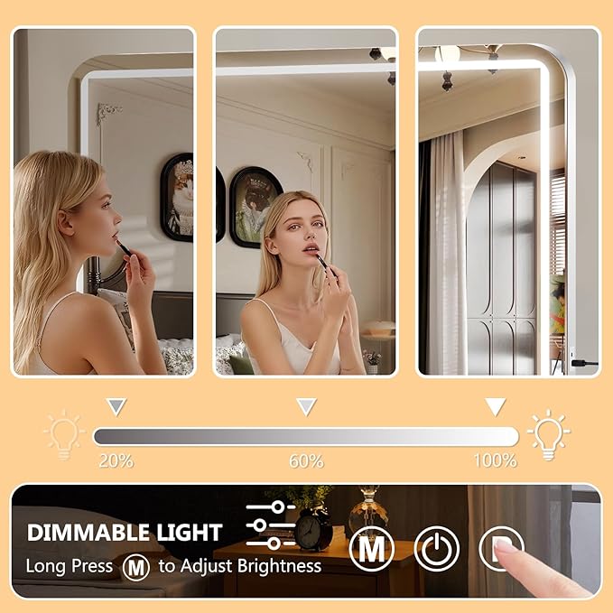 Ratsamee 48" x 30" Vanity Mirror with Lights, Led Makeup Mirror, Lighted Makeup Mirror with 3 Color Dimmable Lights, Smart Touch Screen Control, Aluminum Metal Frame,USB Charging Port