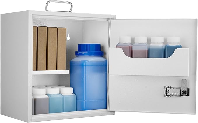 Metal Medicine Cabinet with Combination Lock, Wall Mounted Freestanding Locking Medicine Box, Secure Medication Storage for Home Office Clinic School