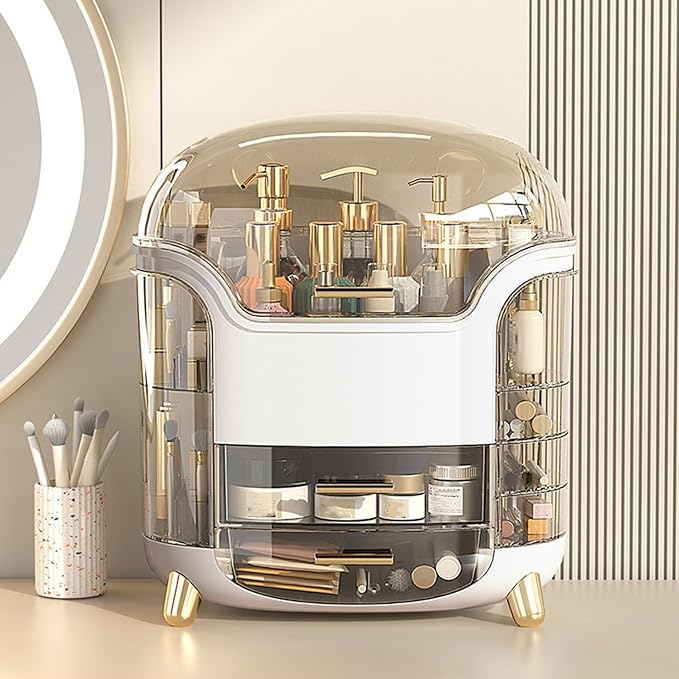 Makeup Organizer Skincare Organizers, Cosmetic Display Cases, Compartment Storage Rotatable Vertical Makeup Box for Finding Makeuptidiness for Organizing (Elegant White)